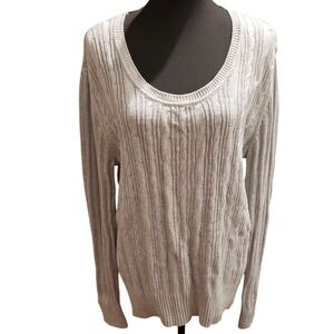 Faded Glory Cable Knit Sweater Light Gray Long Sleeve Pullover XXL